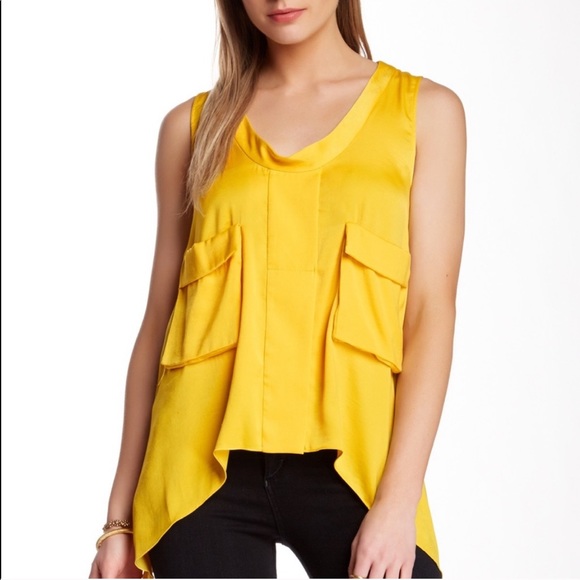 BCBGMAXAZRIA Tiiu Sharkbite Yellow Tank Silk Top - Picture 1 of 5